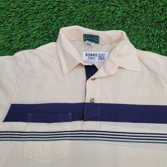 Vintage Y2K IZOD Stripes Polo Shirt Medium 20x28 Ivory Preppy - Picture 9 of 12